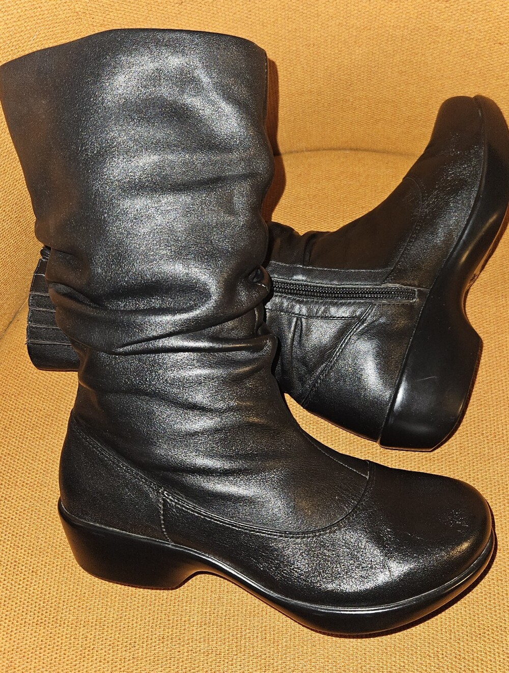 DANSKO Classic Black Slouch Genuine Leather Mid-Calf Boots Dansko Sz 37